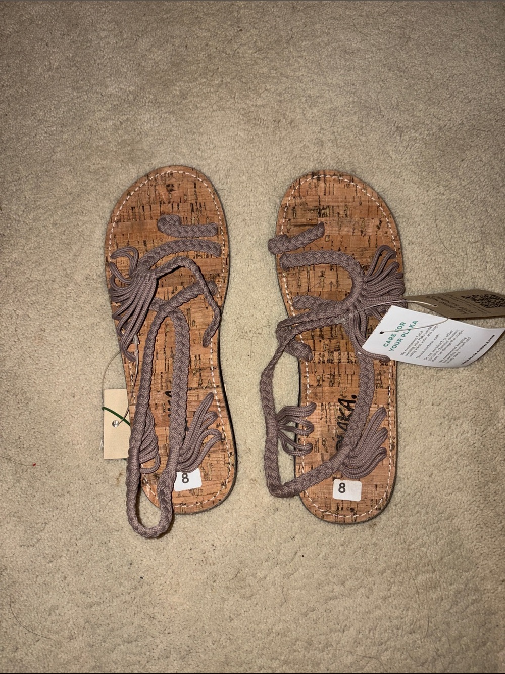 Braided Wrap Cork Footbed Sandals in Taupe